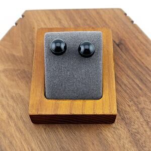 Black Round Bead Stud Earrings Silver Tone Post Back Everyday Simple Classic